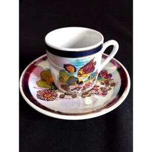 Agiftcorp Small Cup & Saucer Souvinir Ocho Rios Jamaica Iridescent Tropical